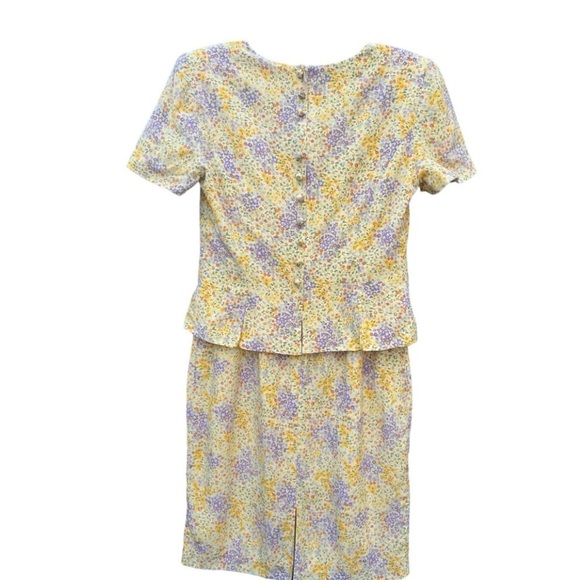 Maggie London Silk Pastel Ditsy Floral Peplum Dress Padded Shoulders Lined Sz 16 - Picture 2 of 10